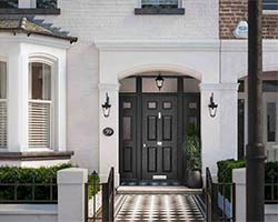 modern grey composite front door with side panels
